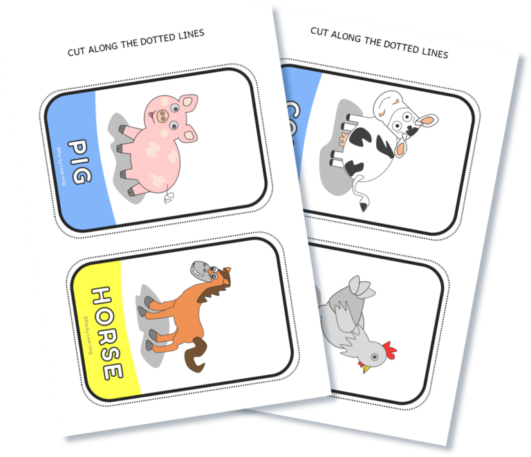 Free printable animals flashcards for kindergarten