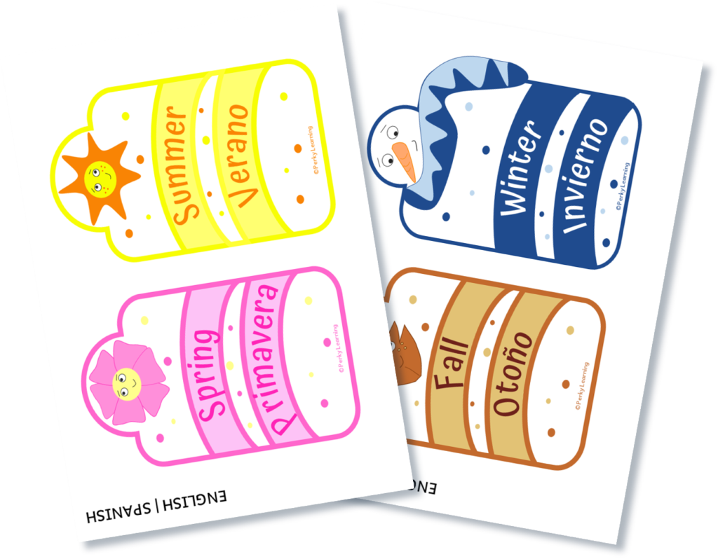 Bilingual four season free printable flashcards for kids