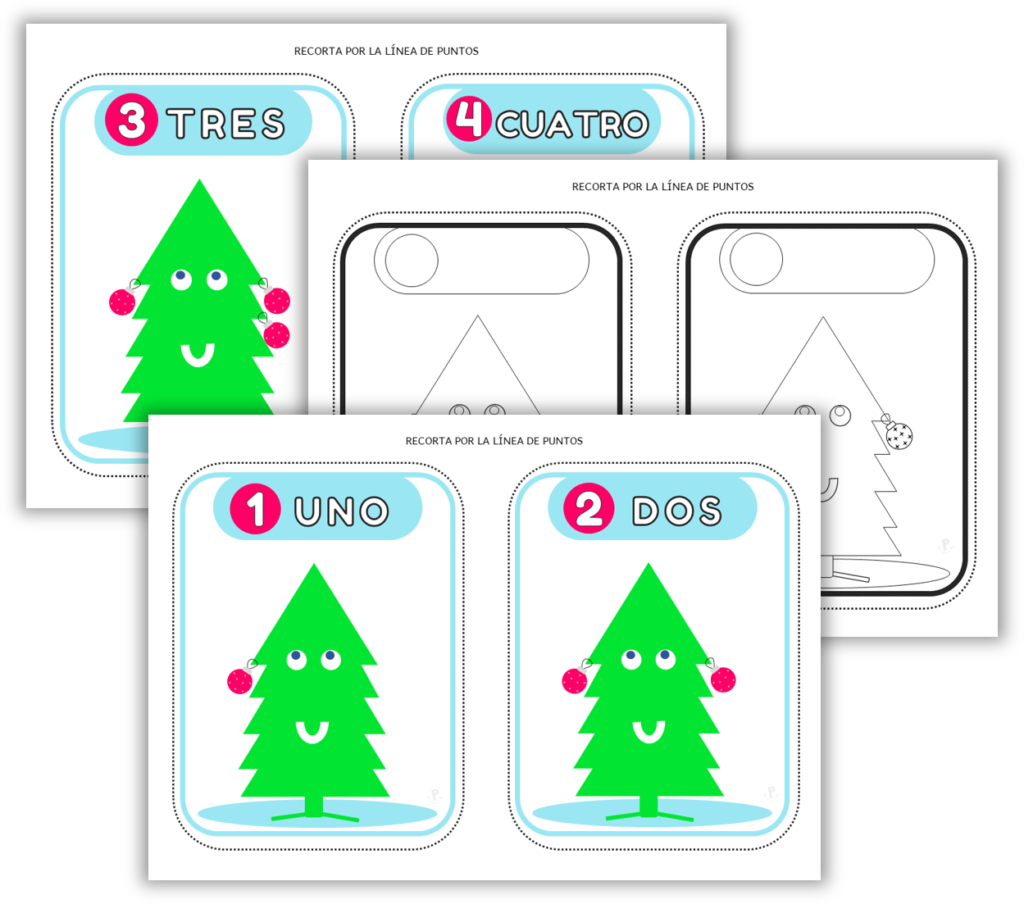 Free printable activities for kids. Christmas-Spanish Numbers-flashcards-Coloring-and-writing-activity.