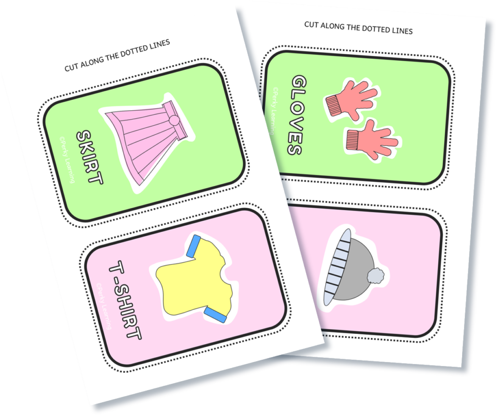 Free printable clothes flashcards for kindergarten and ESL students
