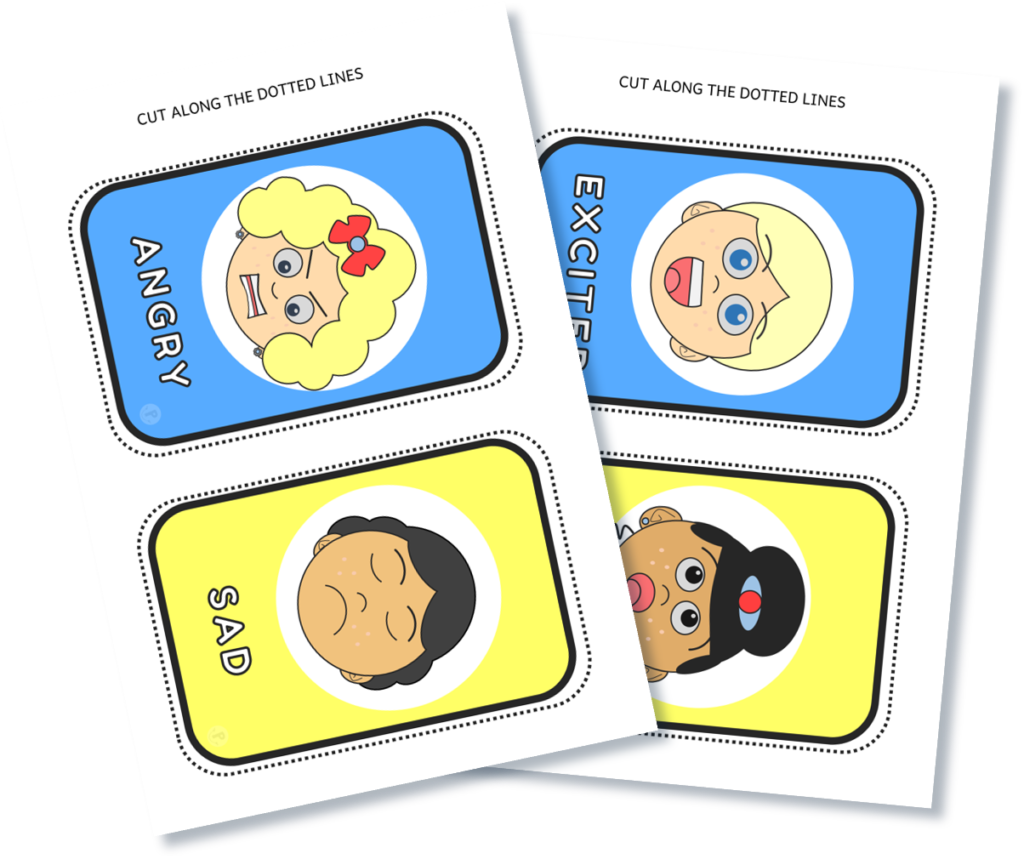 Free printable emotions and feelings flashcards for ESL kids and kindergarten