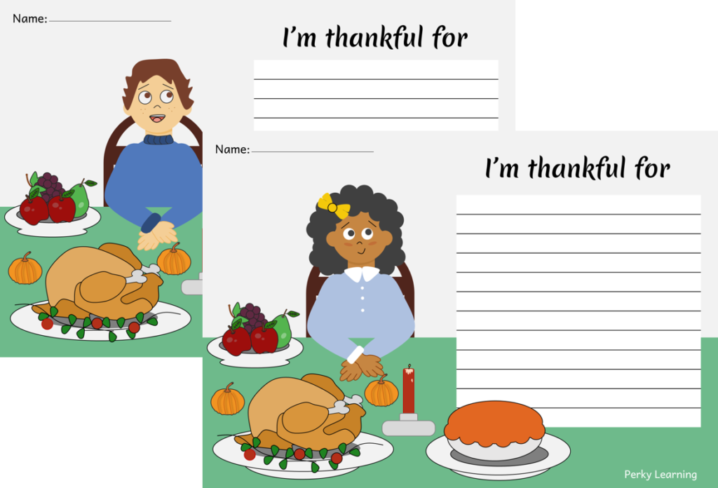Thanksgiving writing free printable Worksheets. I'm thankful for...