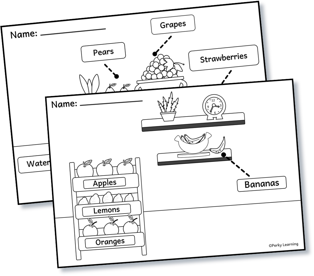 Learning fruits, free coloring worksheets