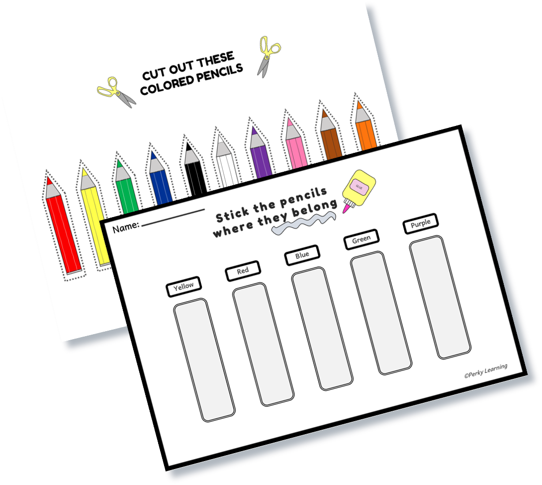 Free Cut out and paste worksheets for kids. Learning colors activity.