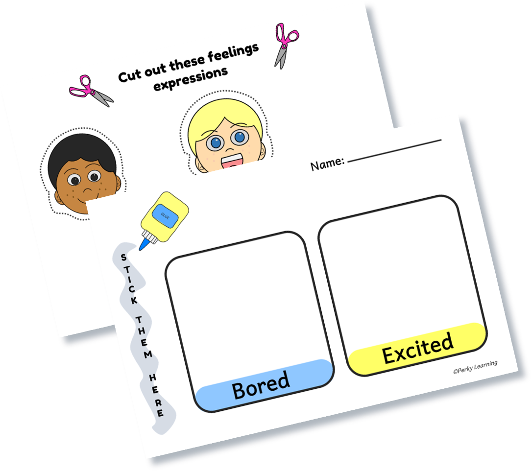 Free Cut out and paste worksheets for kids. Learning emotions and feeleings activity for preschoolers