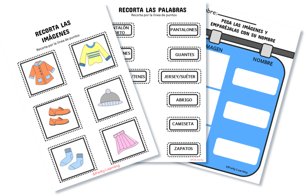 Free Spanish Clothes Vocabulary Matching activity