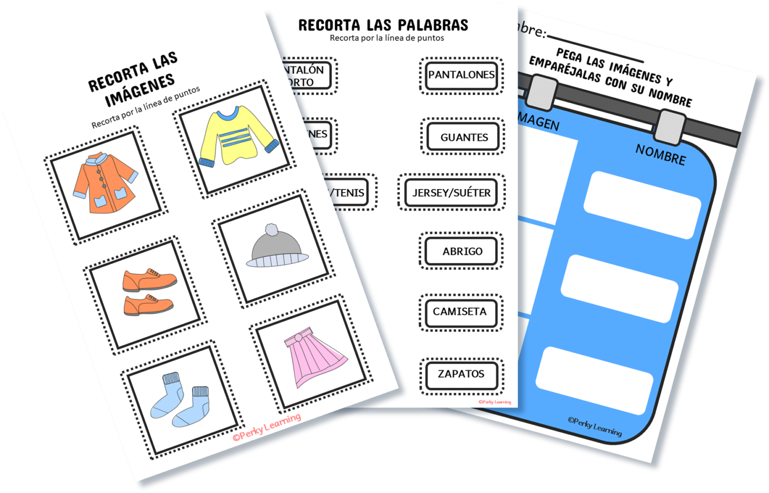 Free Spanish Clothes Vocabulary Matching activity